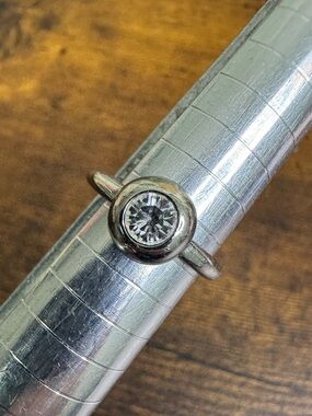 Coach Silver-Tone Ring with Clear Bezel Stone